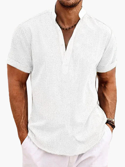 Herrskjorta Kortärmad Henley Stil Avslappnad Sommar Vardagsmode