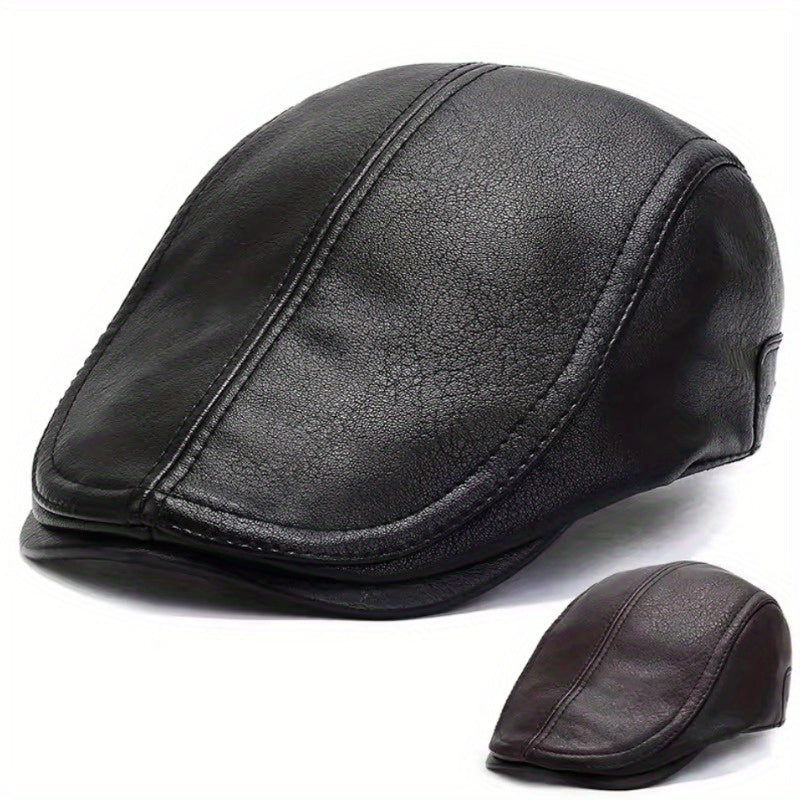 Gubbakeps i läderimitation, stilren gubbkeps i svart eller brunt, flat cap med strukturerad yta
