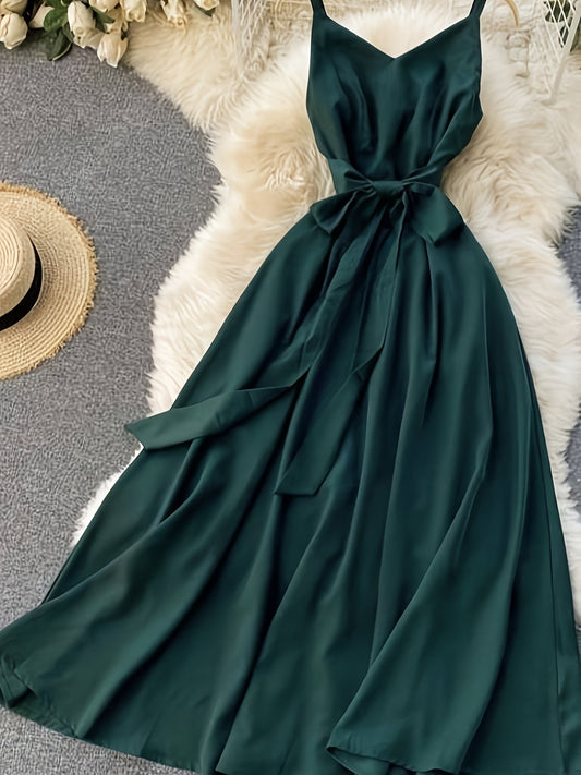 Dam Klänning Maxiklänning med Camisole-Stil och Elegant Midjeband – Perfekt för Fest och Sommarbruk