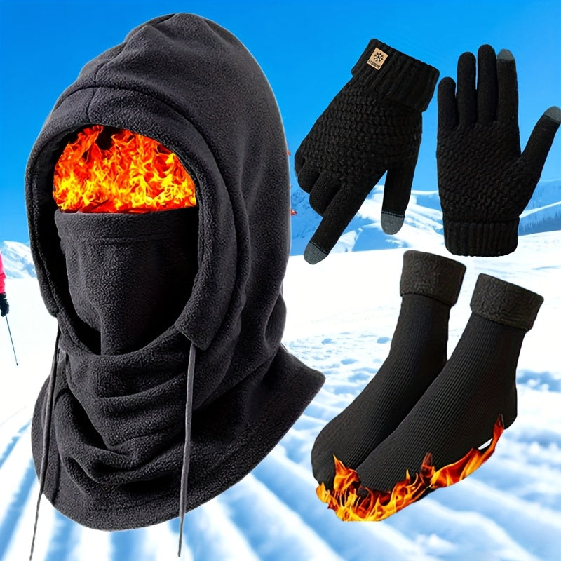 Svart Vinterset Balaklava Handskar Strumpor för Kyla
