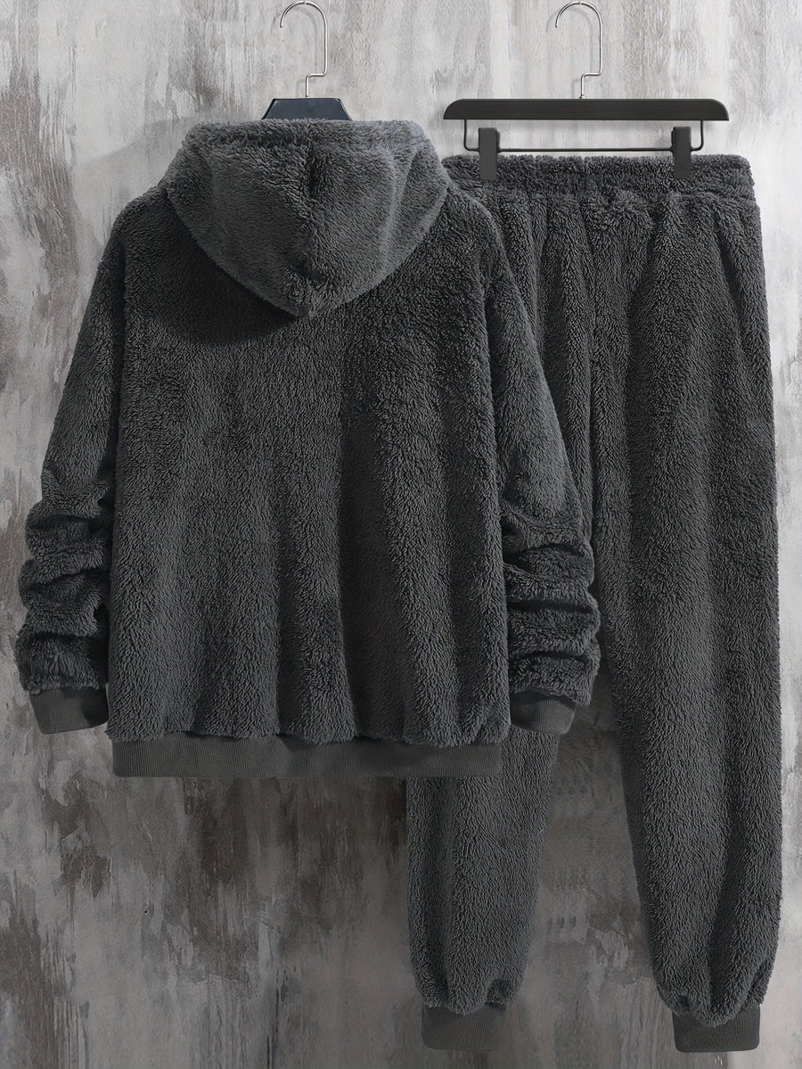Unisex Mjuk Teddyfleece Hoodie och Byxa Set - Fluffigt Tvådelat Loungeset