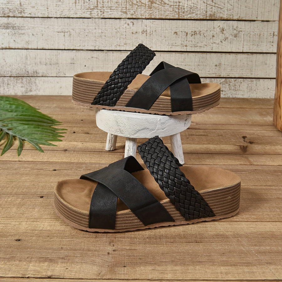 Dam Sandaler med Flätad Rem och Platåsula – Modern Bohemisk Stil för Vardagsbruk