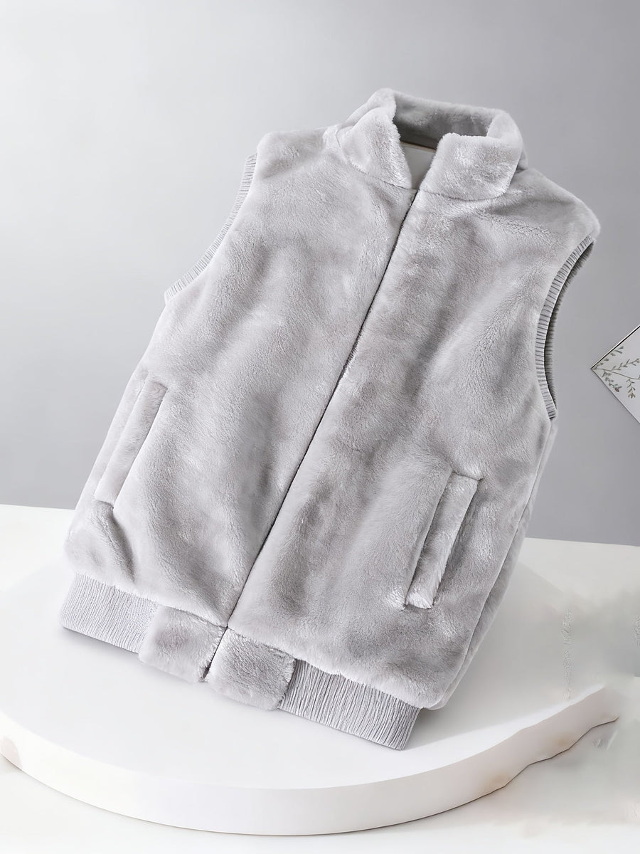 Unisex Mjuk Teddyväst med Dragkedja och Ståkrage