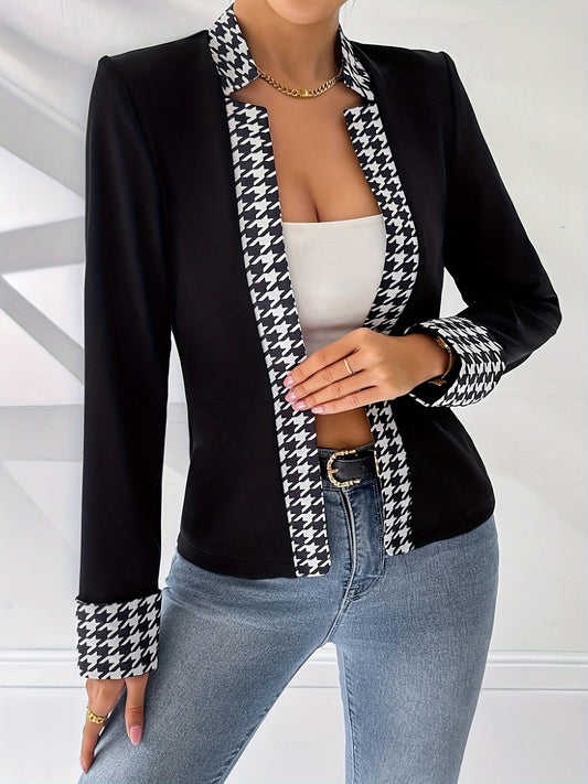 Dam Elegant Houndstooth Mönstrad Kavaj för Vår och Sommar