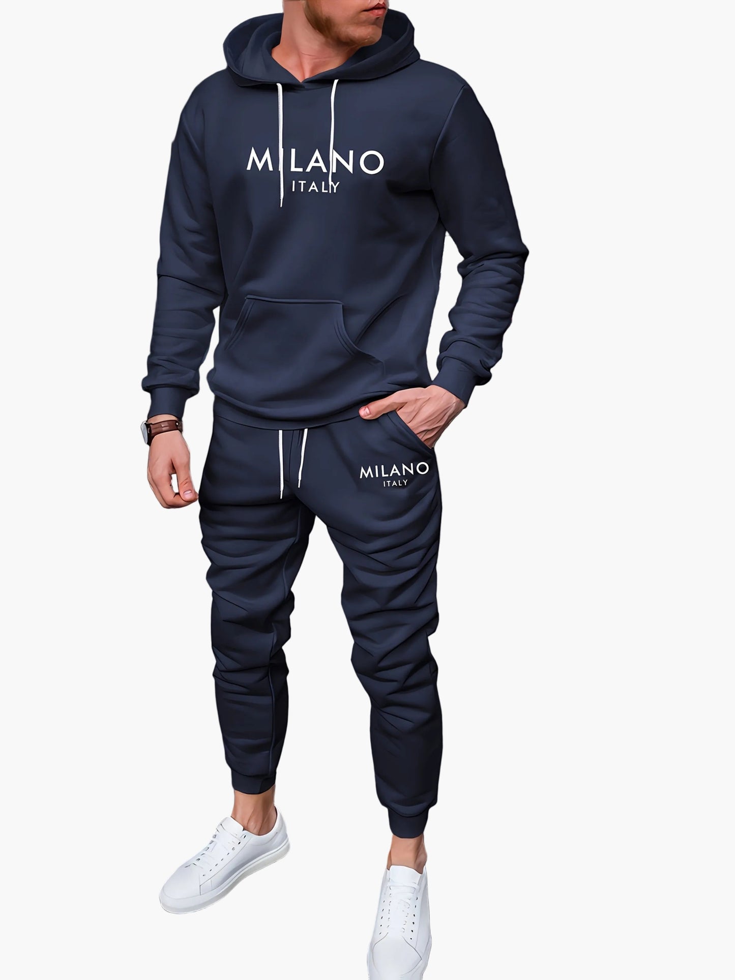 Herrset Hoodie och Joggingbyxor Milano Italy – Sportig och Trendig Fritidsdräkt