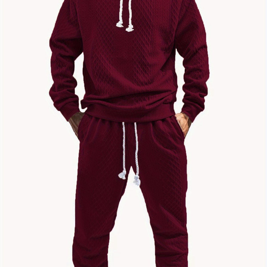 Rutigt Herr Set med Hoodie och Mjukisbyxor i Strukturerat Material