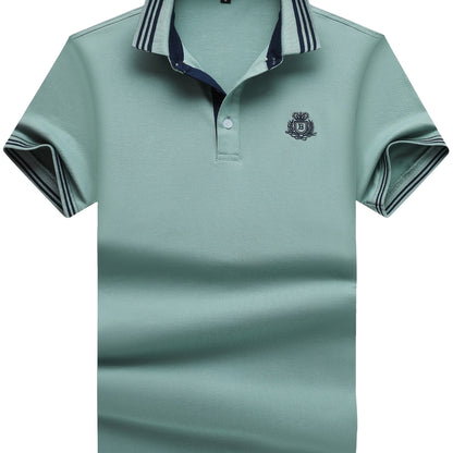 Herr Pikétröja med Sportig Klassikerstil och Broderad Bröstlogotyp – Perfekt för Fritid och Golf