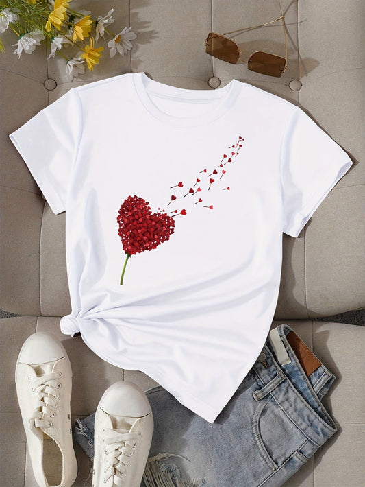 Dam T-shirt med hjärtmotiv – Trendig och avslappnad topp för vardagsbruk