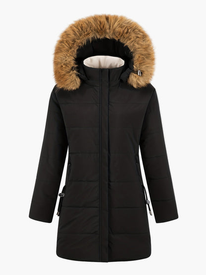 Dam Parkas Vinterjacka med Fuskpäls – Elegant och Varm för Kallt Väder