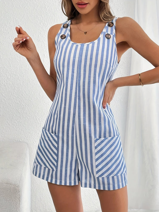 Dam Playsuit med Ränder och Knappar – Somrig Casual Stil