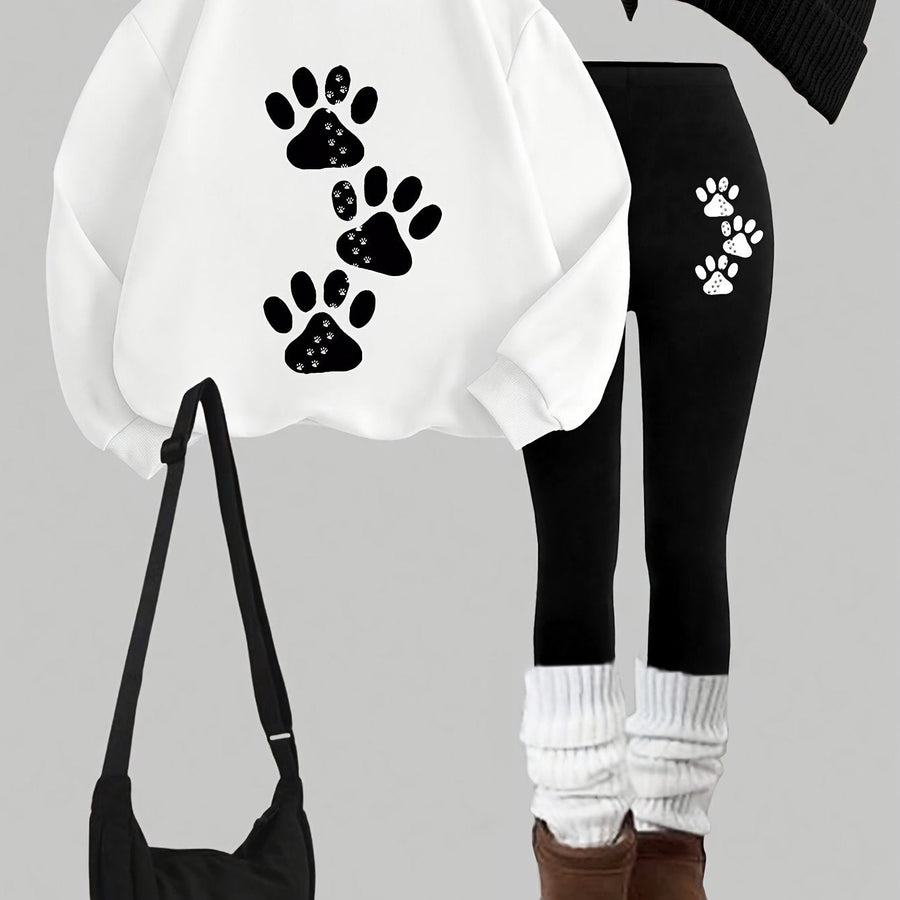 Set med sweatshirt och leggings med tassavtryck