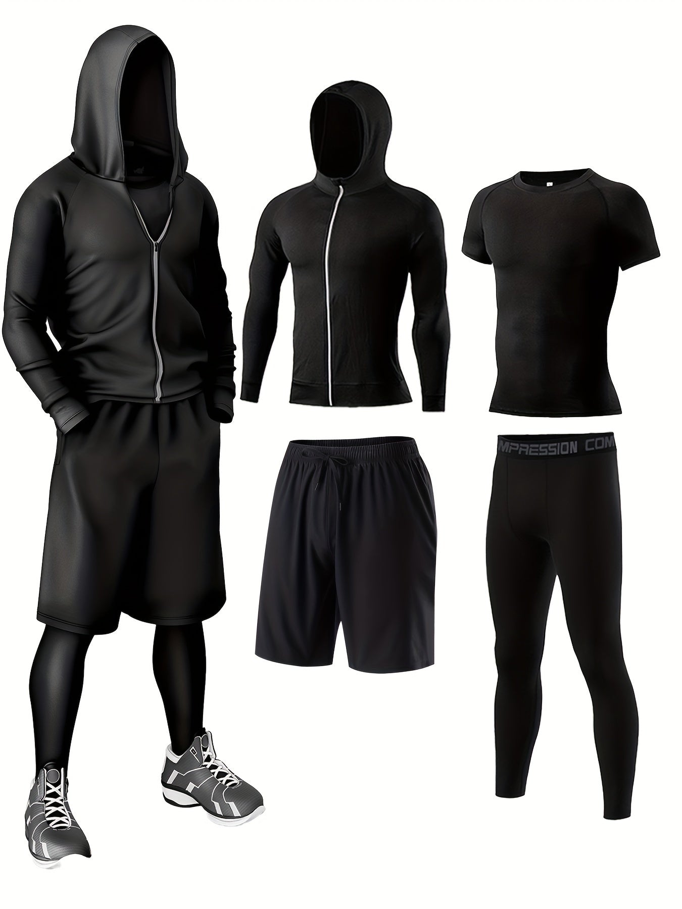 Herr Sportklädesset – Komplett 5-delars Träningsoutfit för Gym & Löpning