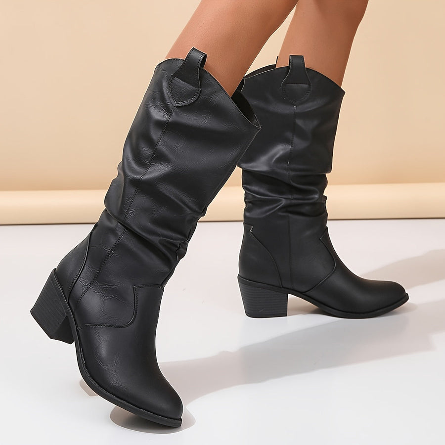 Slouchiga Cowboyboots Dam Med Mellanhög Klack Och Vid Skaft