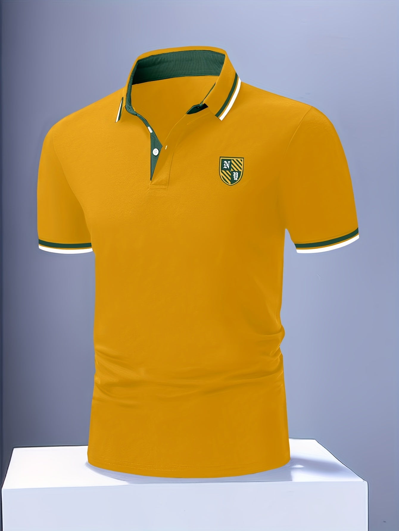 Herr Pikétröja Casual Polo Kort Ärmskjorta med Emblem – Modern Stil för Vardagsbruk