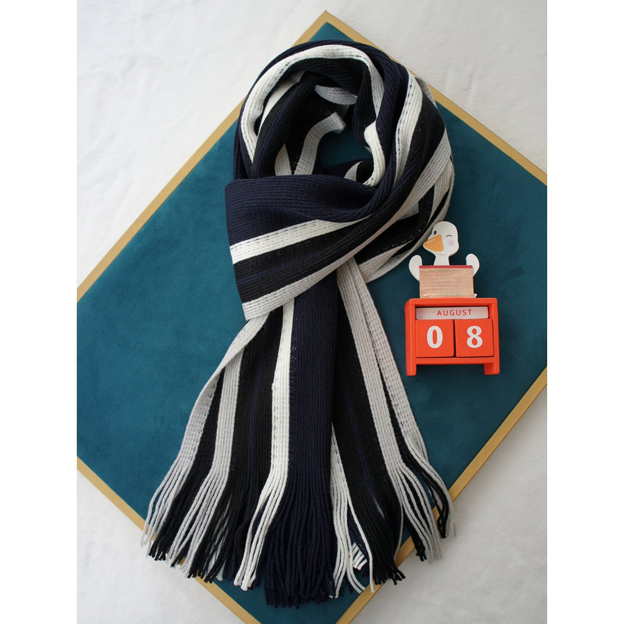 Men's Striped Fringed Color Blocked Winter Scarf