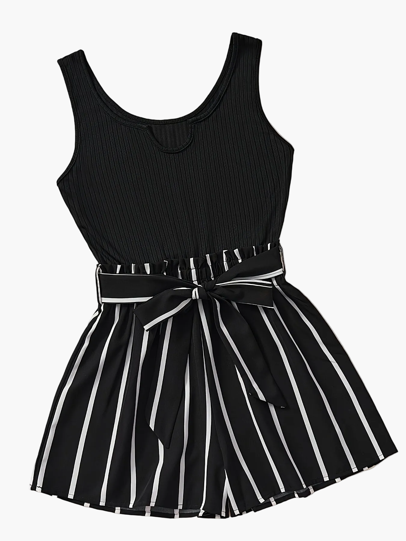Dam Playsuit Elegant Randig Sommar Kortärmad med Midjeband