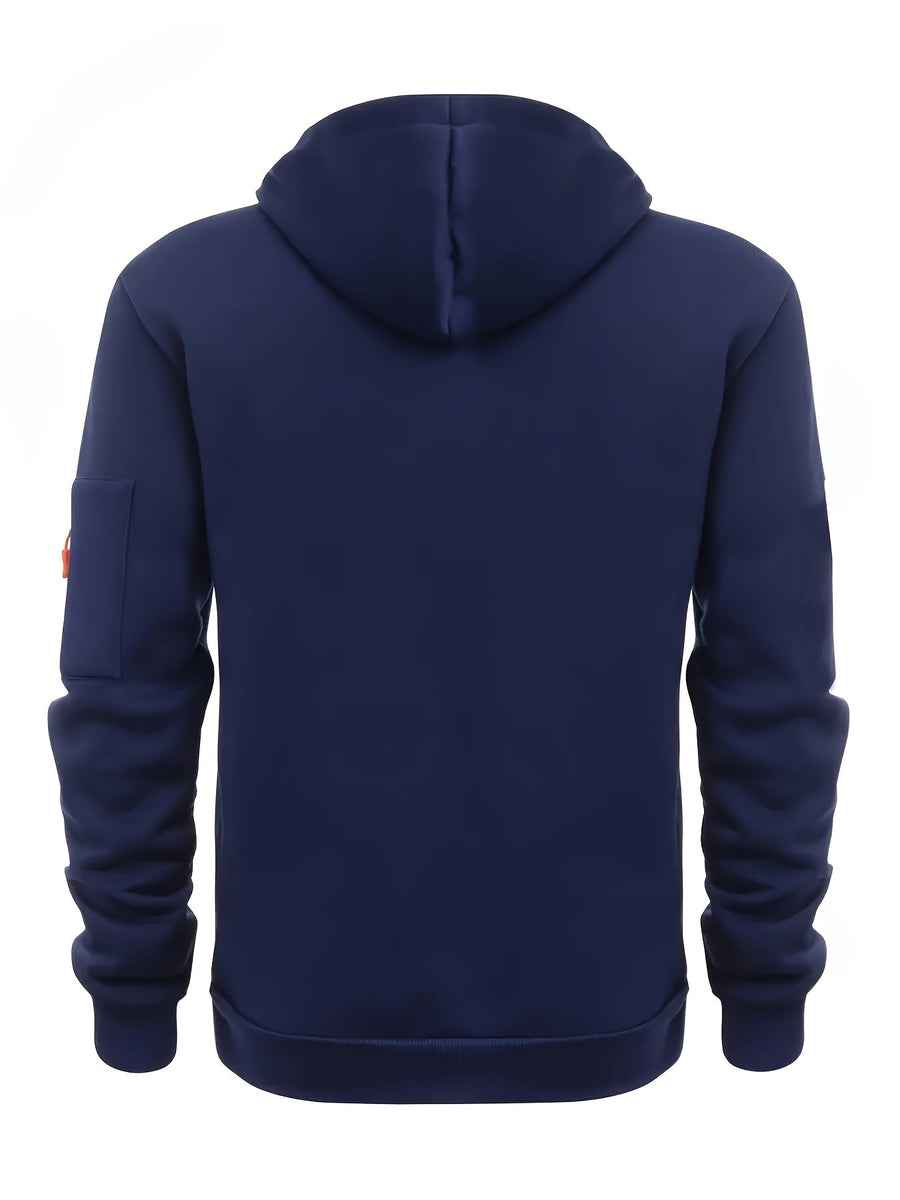 Grå herr hoodie och cargobyxa set med kvartsdragkedja och fickor