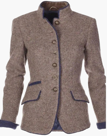 Dam Blazer Elegant Kavaj Med Hög Krage och Modern Passform – Perfekt för Arbete eller Vardag