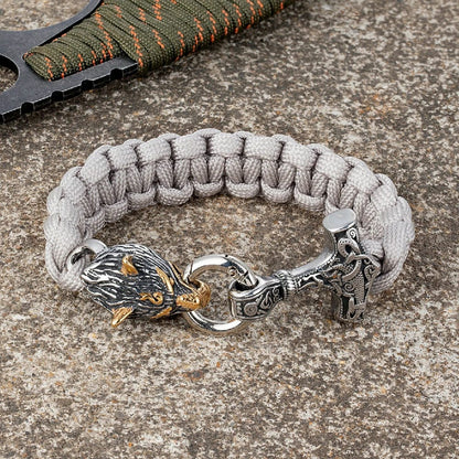 Barry – Paracord Armband med Tors Hammare och Varg Huvud