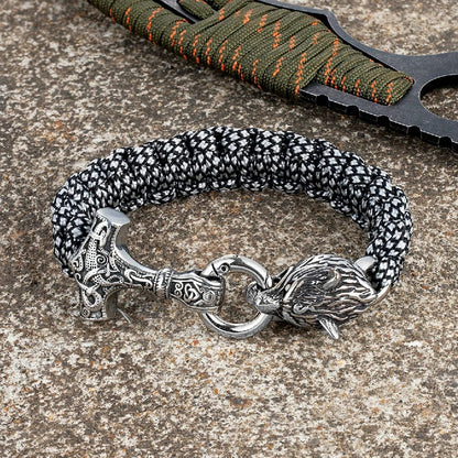 Barry – Paracord Armband med Tors Hammare och Varg Huvud
