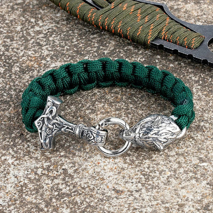 Barry – Paracord Armband med Tors Hammare och Varg Huvud