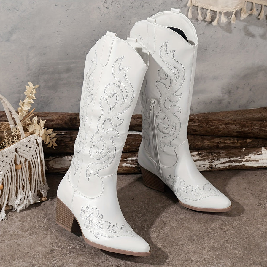 Cowboy Stövlar för Dam med Broderade Detaljer och Kilklack
