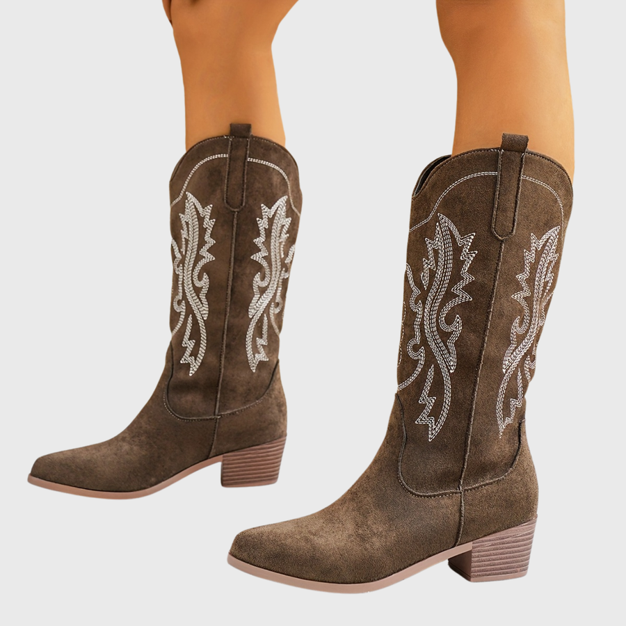 Cowboyboots med brodyr i mockaimitation