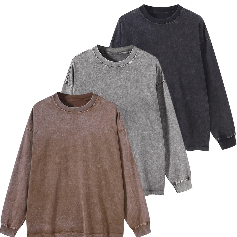 Unisex sweatshirt tvättad look långärmad tröja rund hals