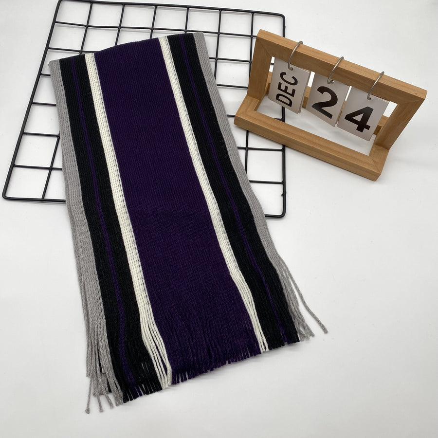 Men's Striped Fringed Color Blocked Winter Scarf