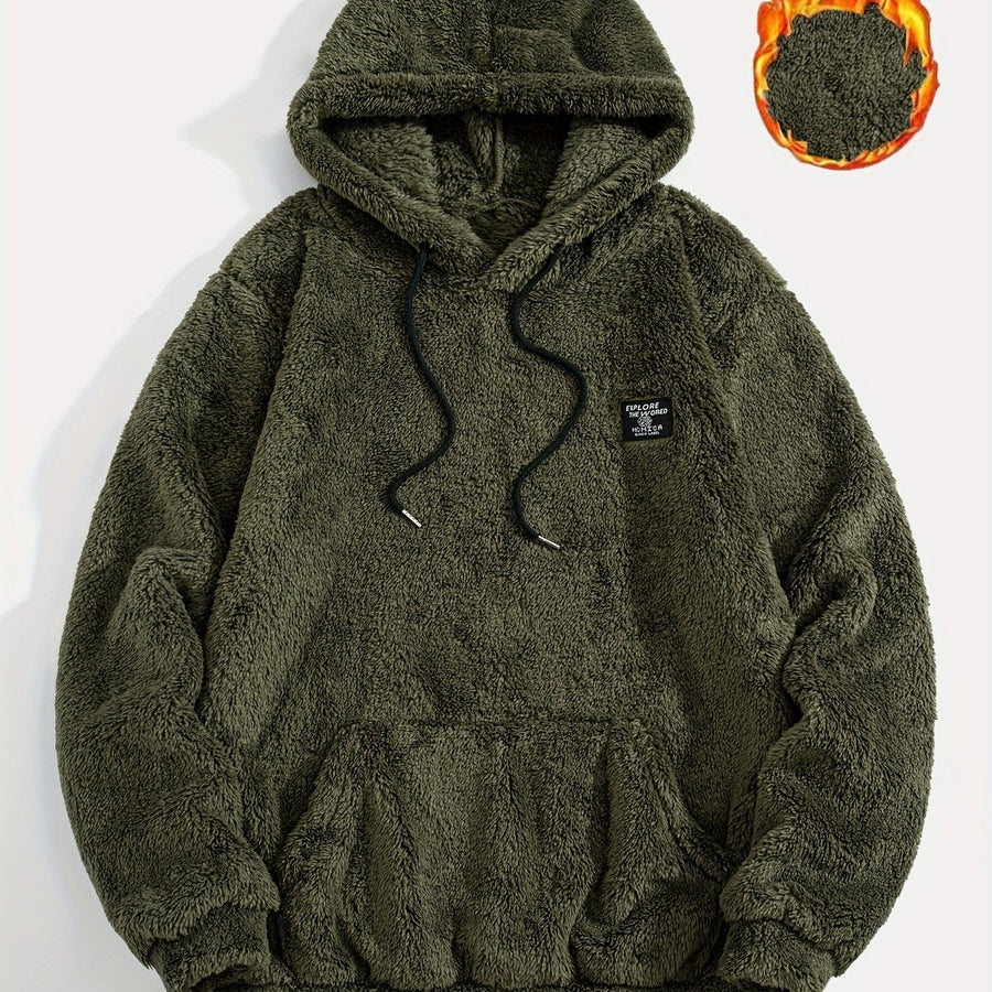 Unisex teddy fleece hoodie med huva och känguruficka, mysig tröja för dam och herr