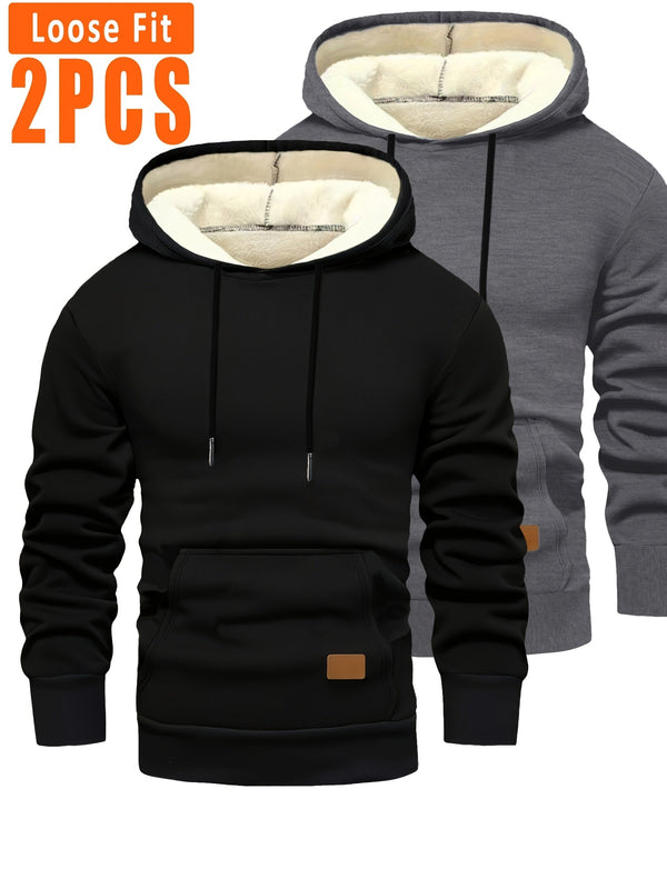 Unisex Hoodies med Fleecefoder, 2-pack, Loose Fit, Svart och Mörkgrå