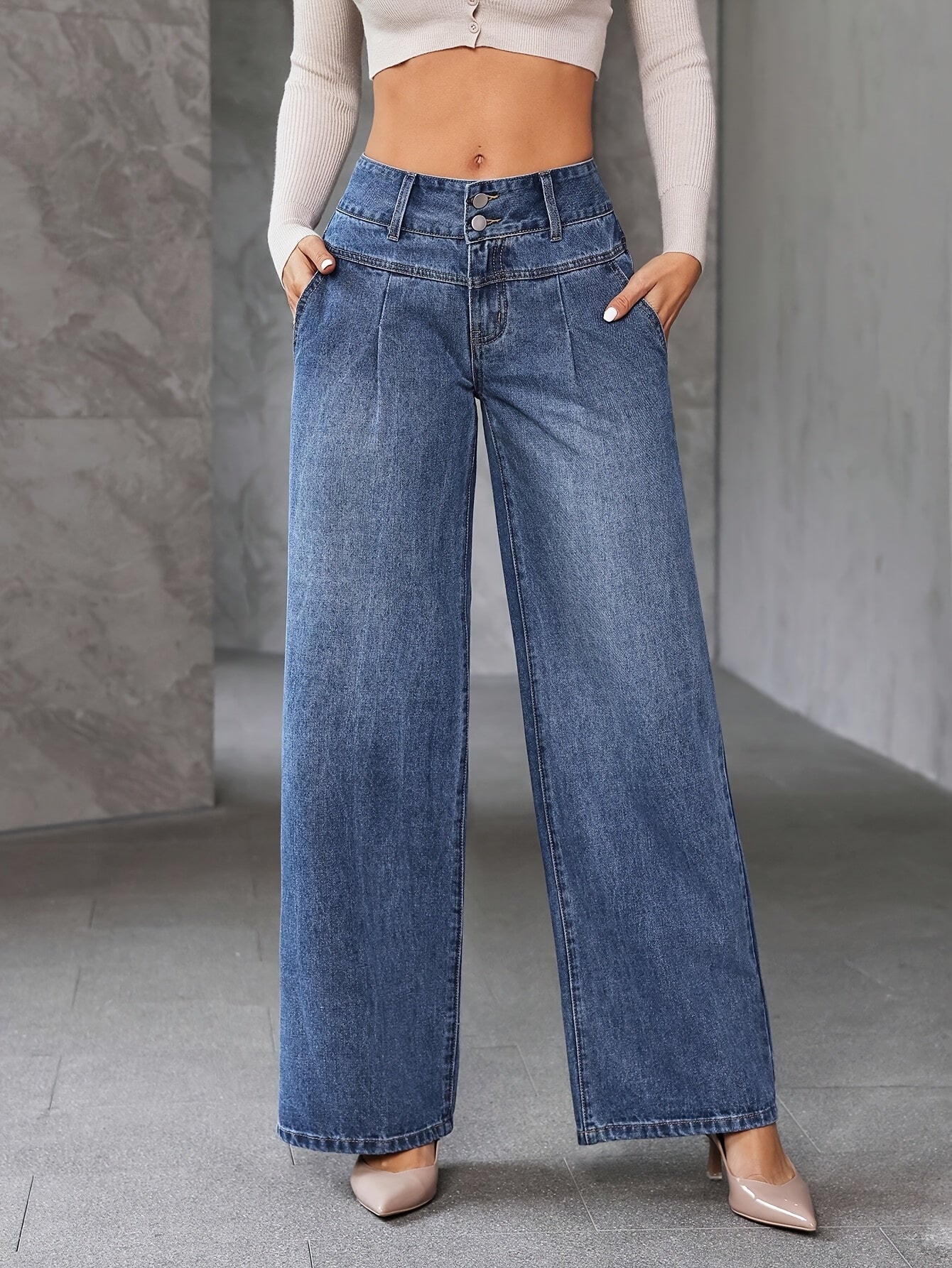 Dam Vida Byxor Hög Midja Vida Ben Casual Stil