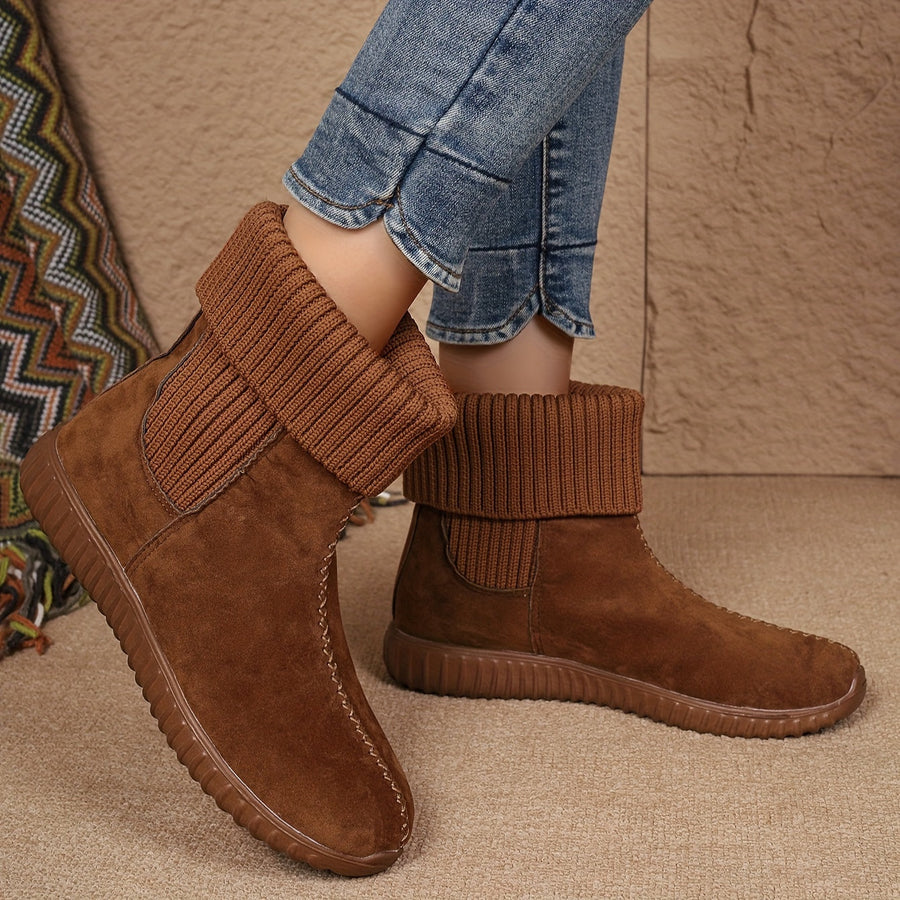 Bruna ankelboots med stickad mudd för dam