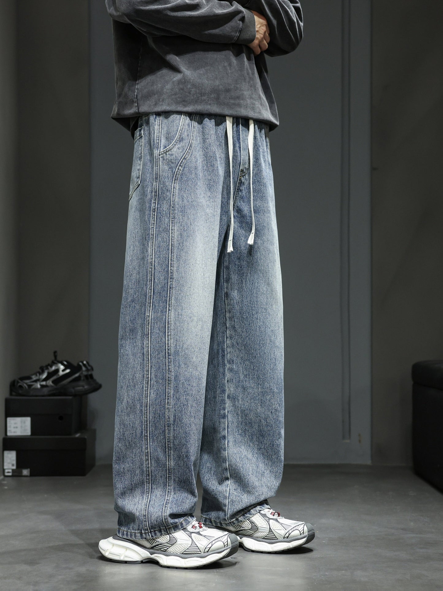 Herr Lösa Baggy Jeans Streetwear Lediga Byxor för Unga