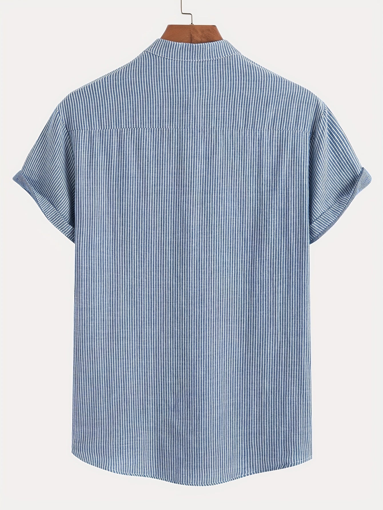 Herr Kortärmad Randig Henley Skjorta med Mandarin Krage – Modern Avslappnad Stil
