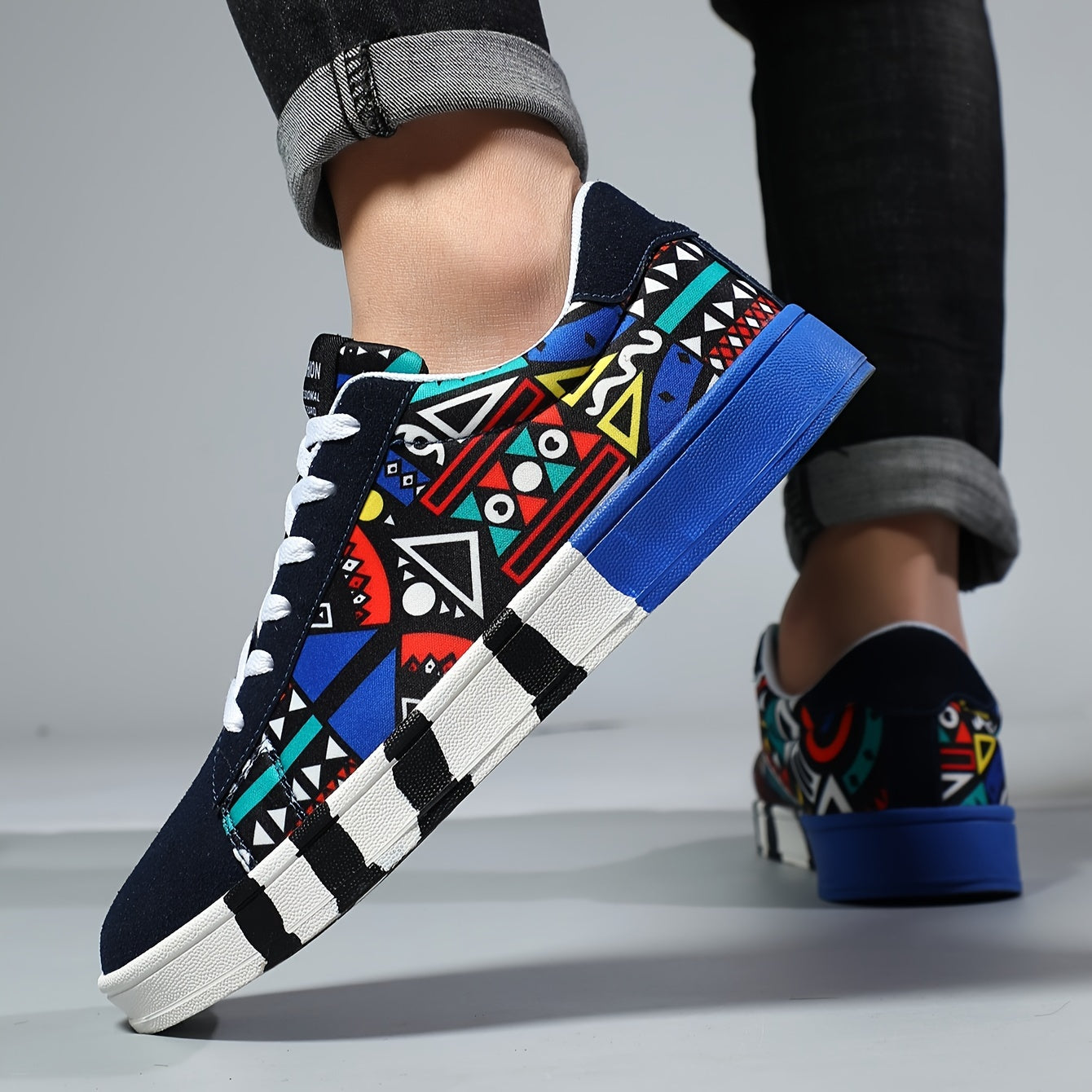 Herr Sneakers Streetwear Geometriskt Mönster Trendiga Fritidsskor