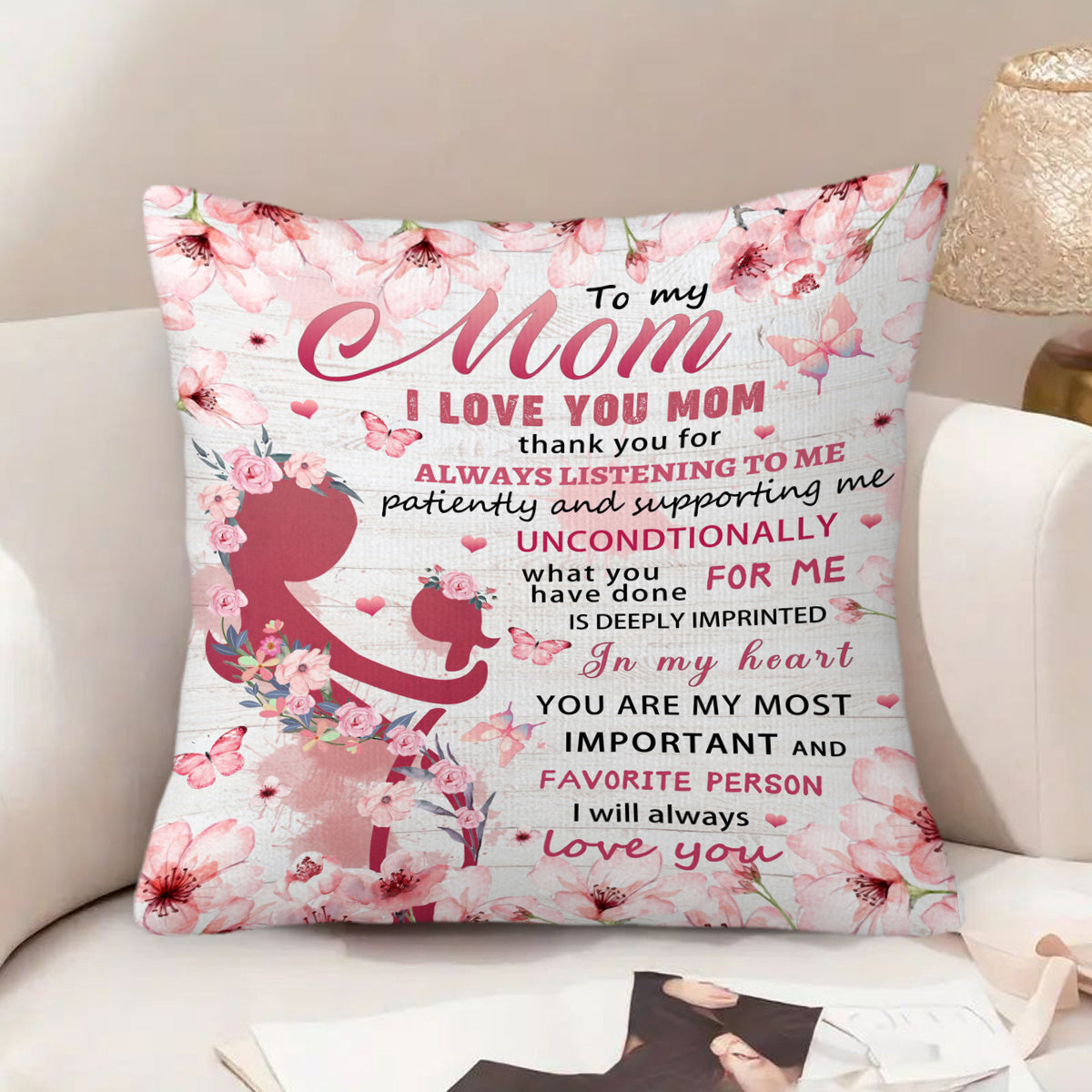 Dekorativ prydnadskudde med morsdagsbudskap – För kvinnor – Perfekt present till mamma – Modern stil för hemmet