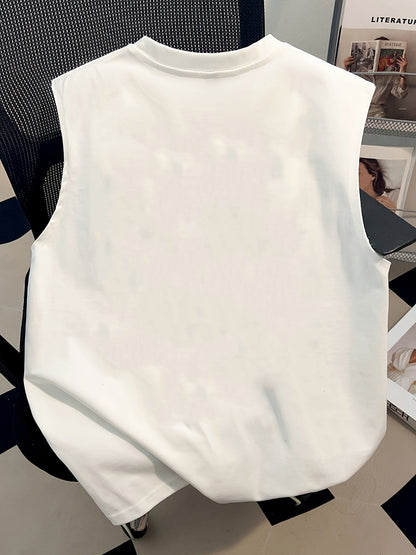 Herrarnas ärmlösa streetwear-topp med tecknad grafik och avslappnad stil