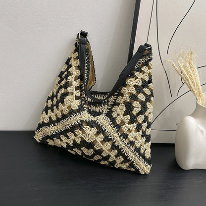 Somrig virkad handväska för kvinnor – boho-inspirerad stor tote väska med axelrem