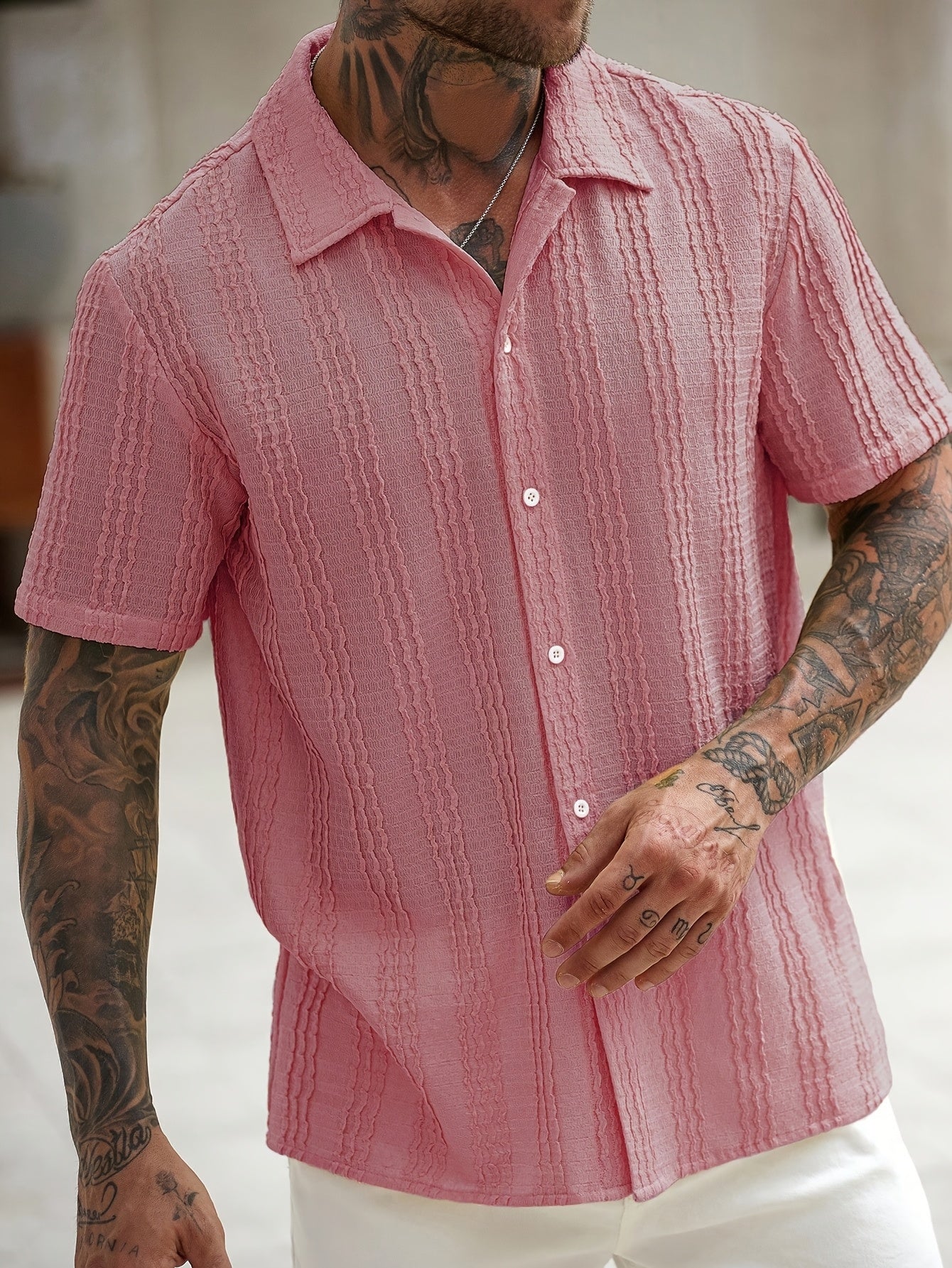 Herr Skjorta Kortärmad Randig Sommar Casual Weekendstil