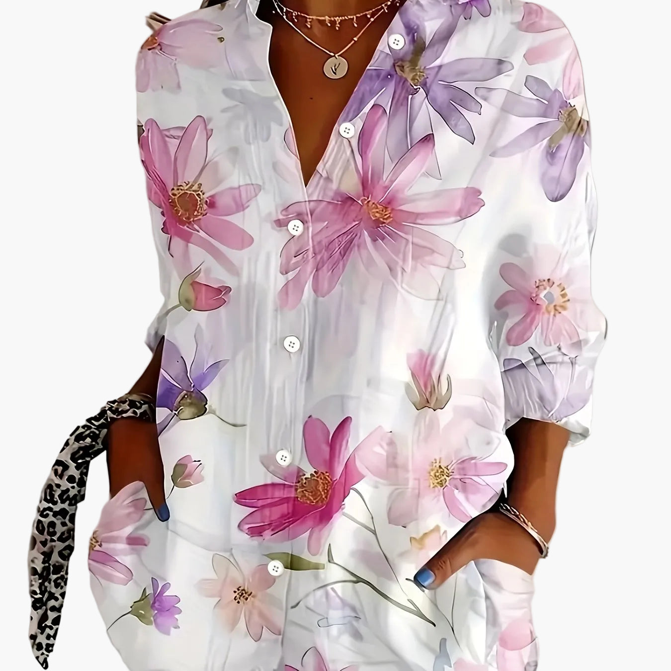 Dam Blommig Långärmad Skjorta – Elegant Vår/Sommar Stil för Avslappnad och Trendig Look