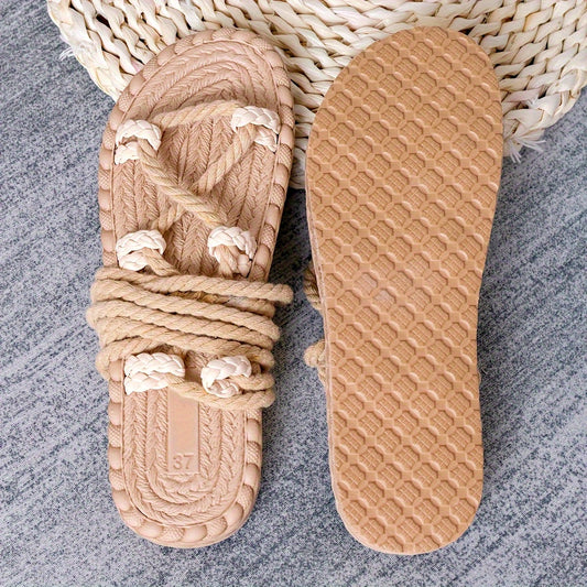 Dam Sandaler Boho Platta Snörade Sommarskor för Semester och Strand