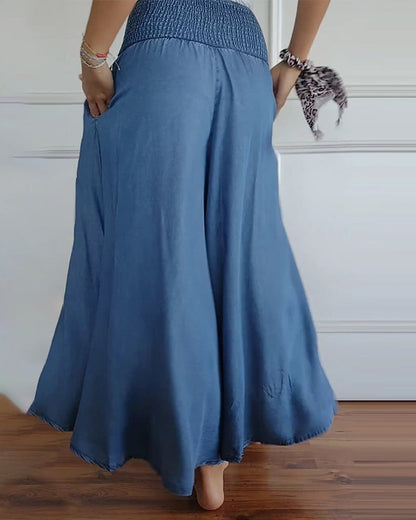 Dam Vida Byxkjol Elegant Bohemisk Stil med Hög Midja och Vida Ben – Perfekt för Vardag och Semester