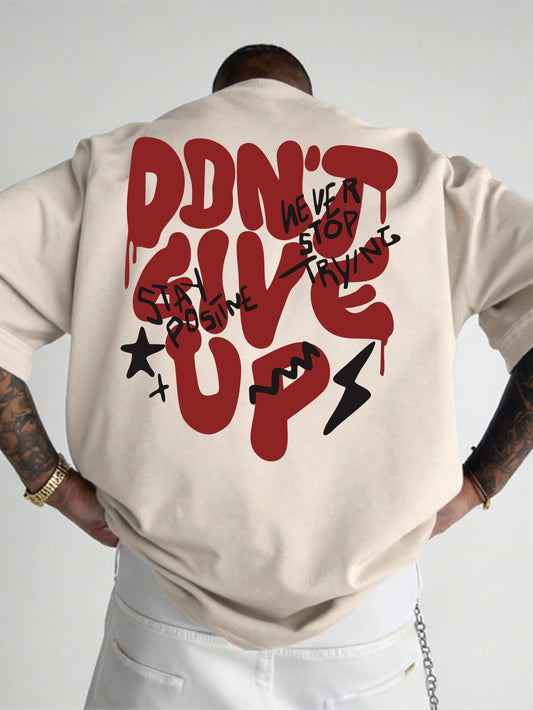 Herr T-shirt med graffiti-tryck och motiverande text – Streetwear, avslappnad stil