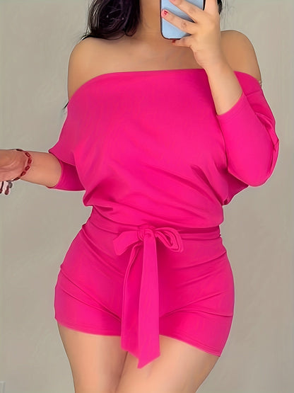 Dam Lounge Off-Shoulder Kort Set – Trendigt och Avslappnat Sommarplagg