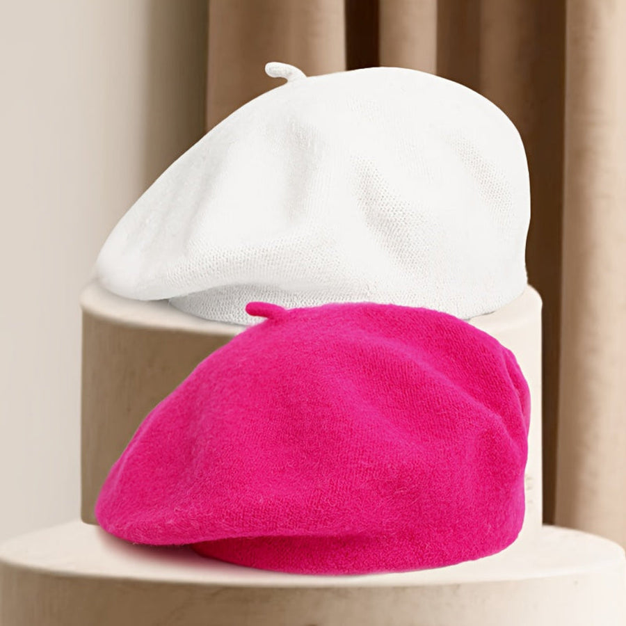 Unisex Beret Mössa - Stickad Basker med Liten Knopp