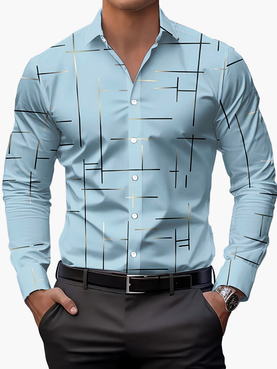 Herrskjorta med modern geometrisk design och avslappnad passform – perfekt för vardag och kontor