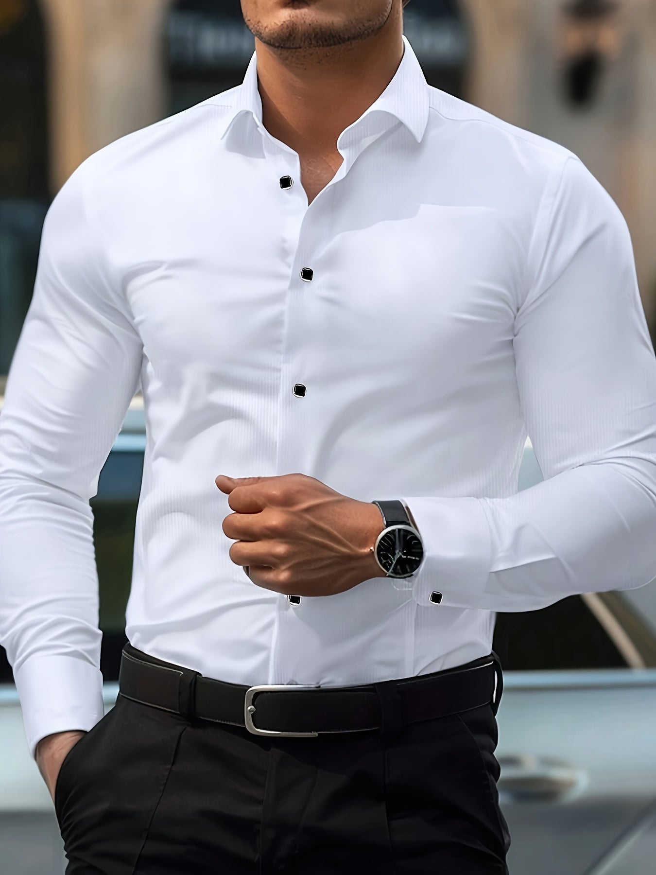 Herrskjorta Slim Fit Elegant Stil för Affär och Fest