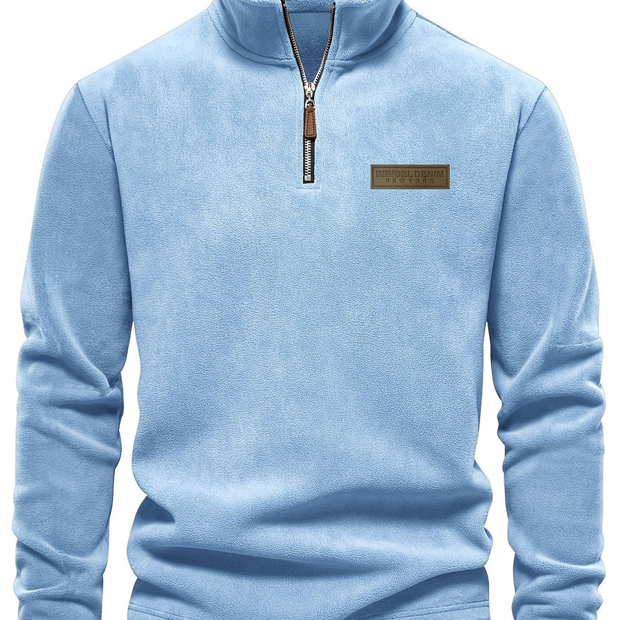 Men's Quarter-Zip Fleece Pullover with Logo Patch