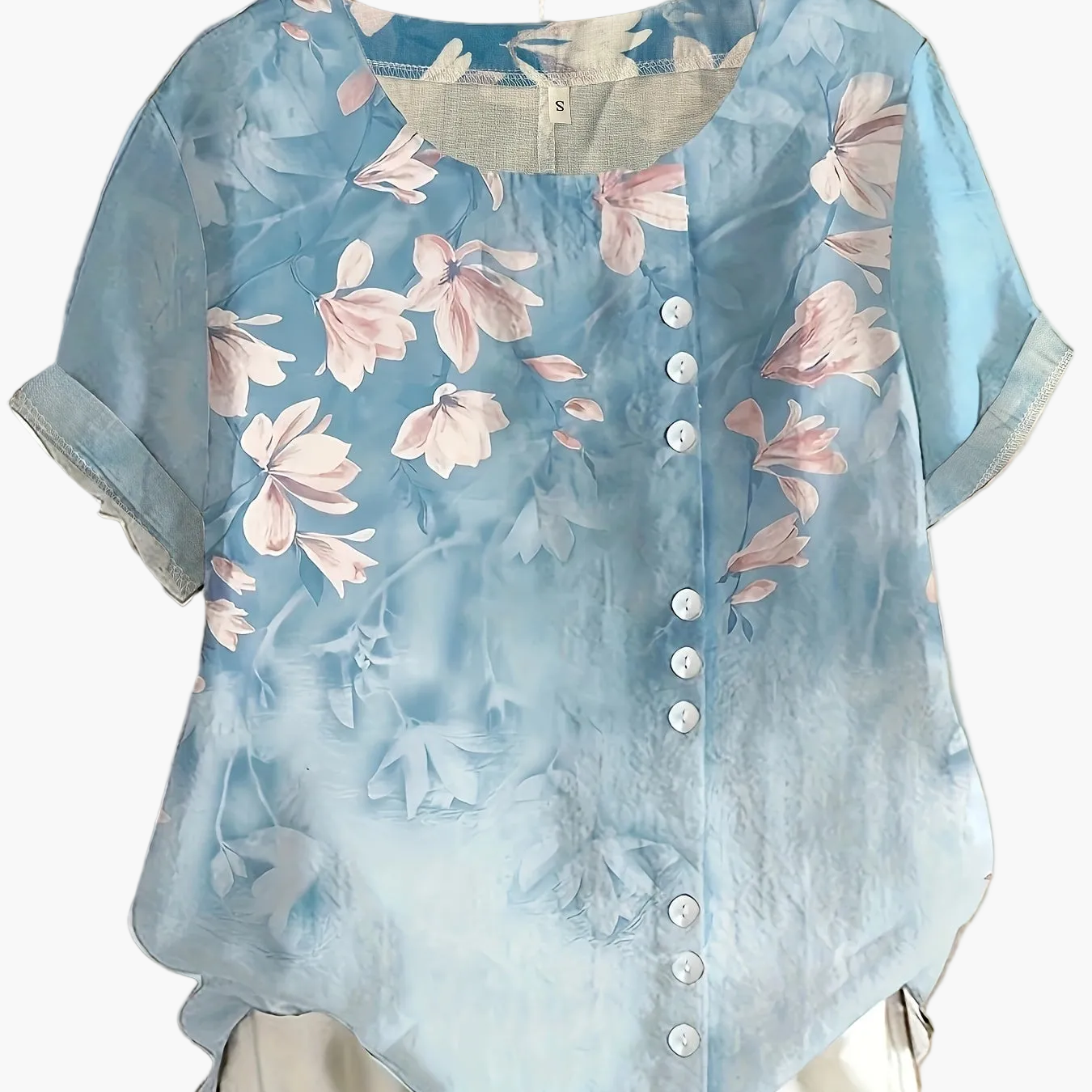 Dam Blus Vintage Blommig Kortärmad Sommartopp med Knappar